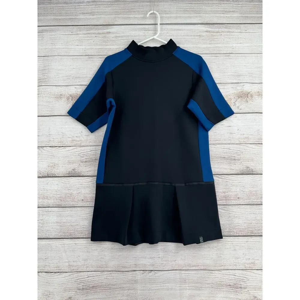 Nike Court Knit Tennis Dress Womens Small Black‎ Blue Scuba Pleated